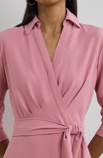 Surplice Long Sleeve Georgette Midi Shirtdress