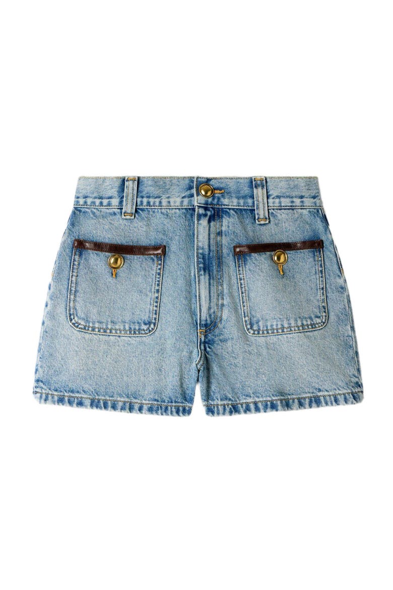Denim shorts with leather detail, Alternate, color, Blue jean