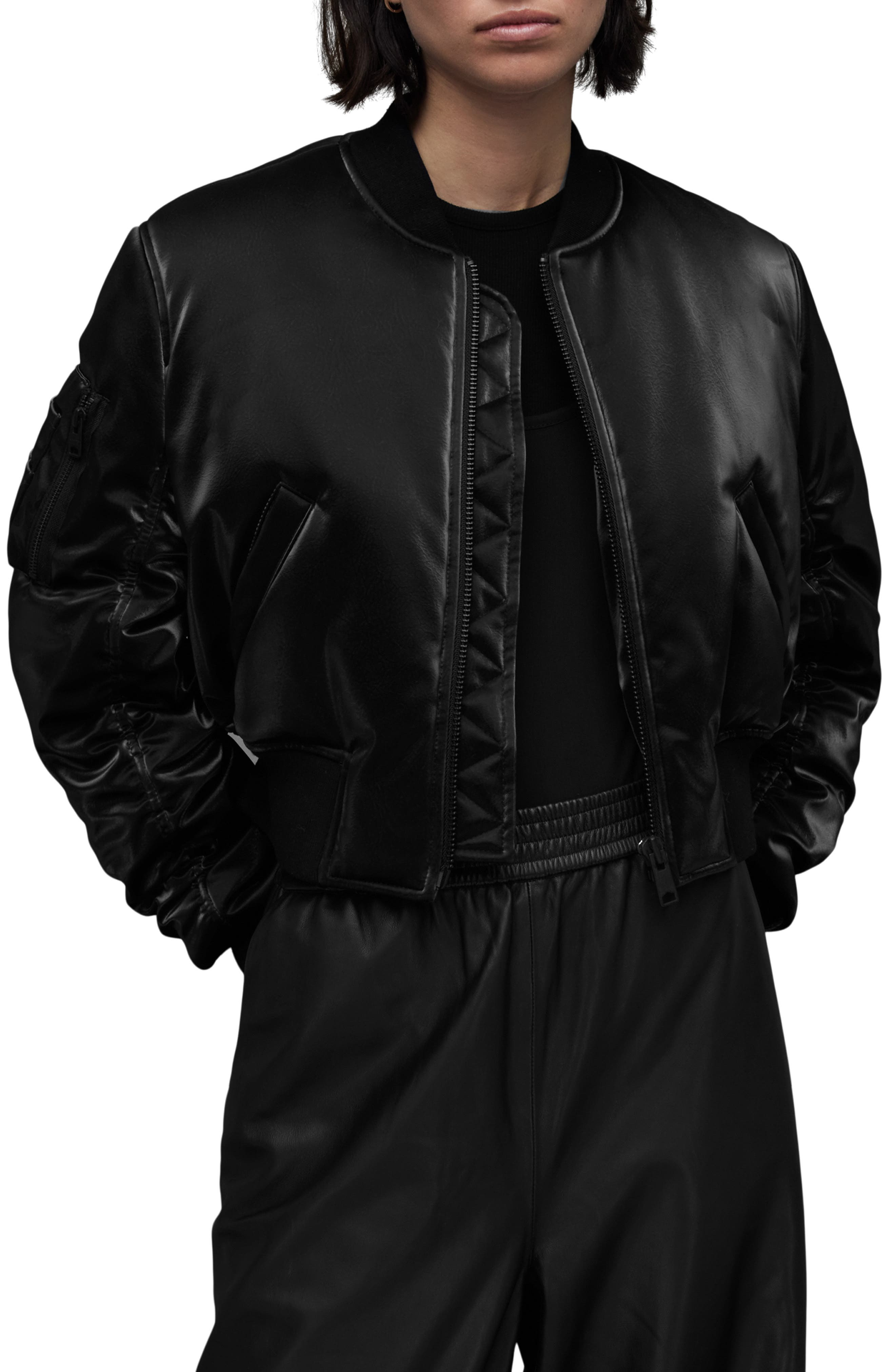 Callie Shine Crop Faux Leather Bomber Jacket