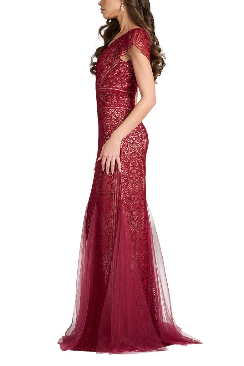Lace V-Neck Gown, Alternate, color, MIDNIGHT MERLOT