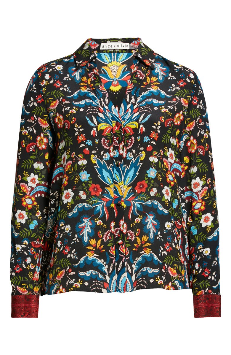 Alice + Olivia Eloise Button-Up Silk Blouse, Alternate, color, 