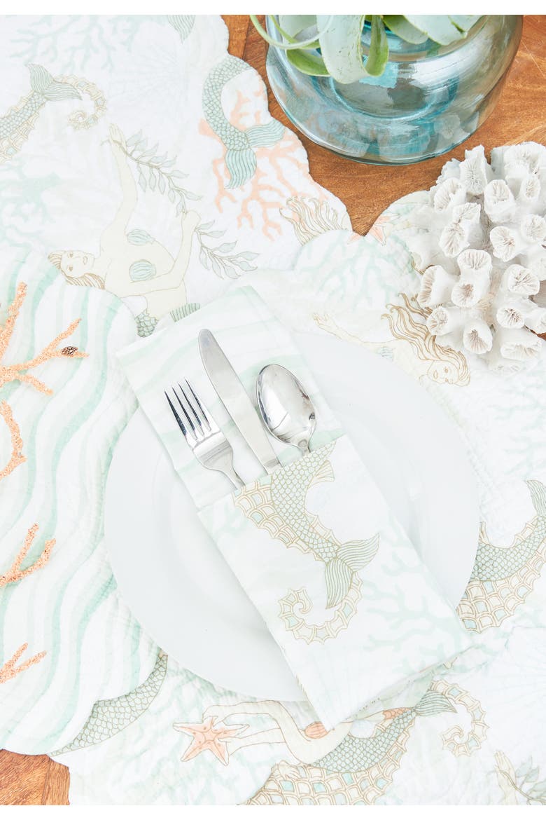 Mystic Echoes Cotton Reversible Cloth Napkin Set of 6, Alternate, color, Green