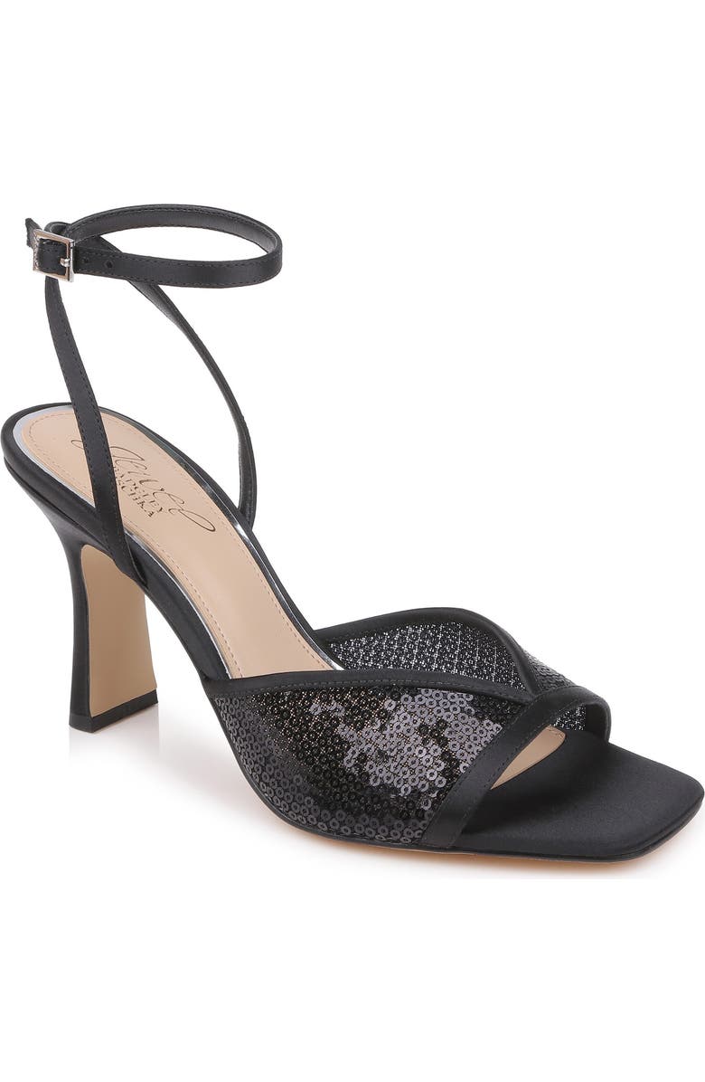 Jewel Badgley Mischka Zaha Ankle Strap Sandal, Main, color, Black Satin