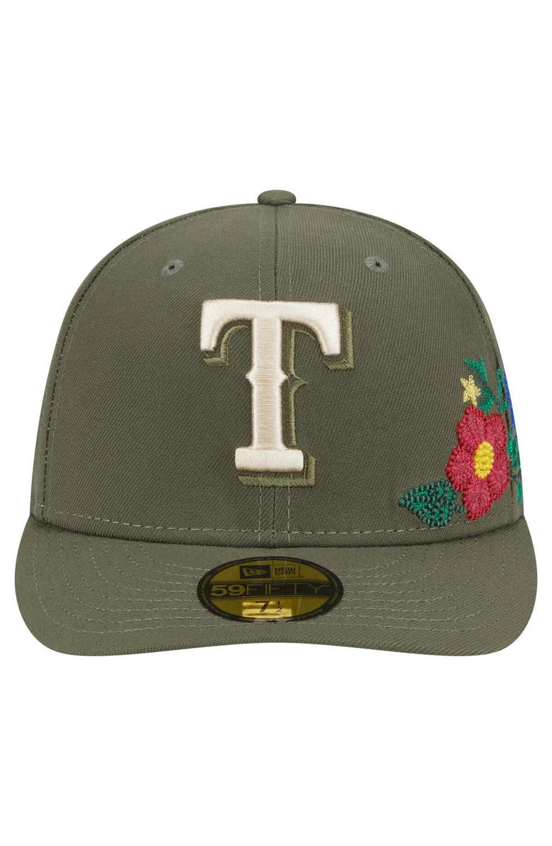 New Era Men's New Era Olive Texas Rangers Tonal Florals 59FIFTY Fitted Hat, Alternate, color, Olive