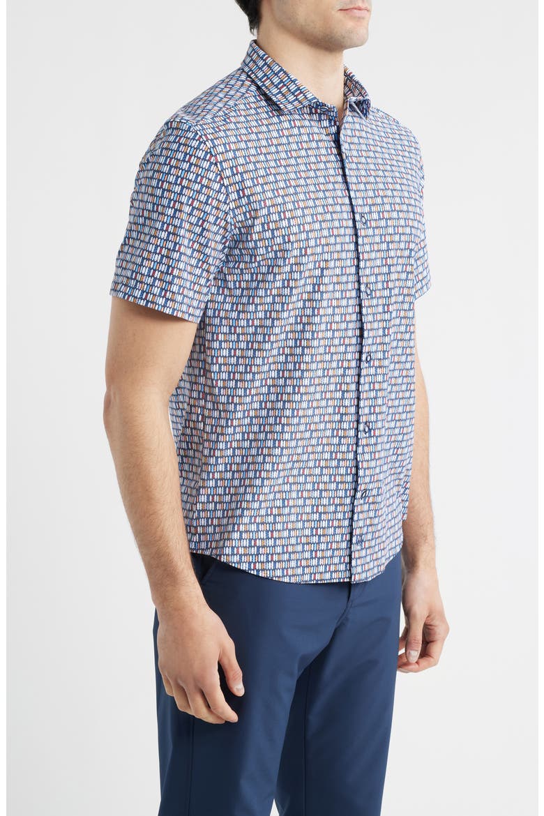 XC+™ Motion Geo Print Short-Sleeve Performance Knit Button-Up Shirt, Alternate, color, NAVY SURFBOARD