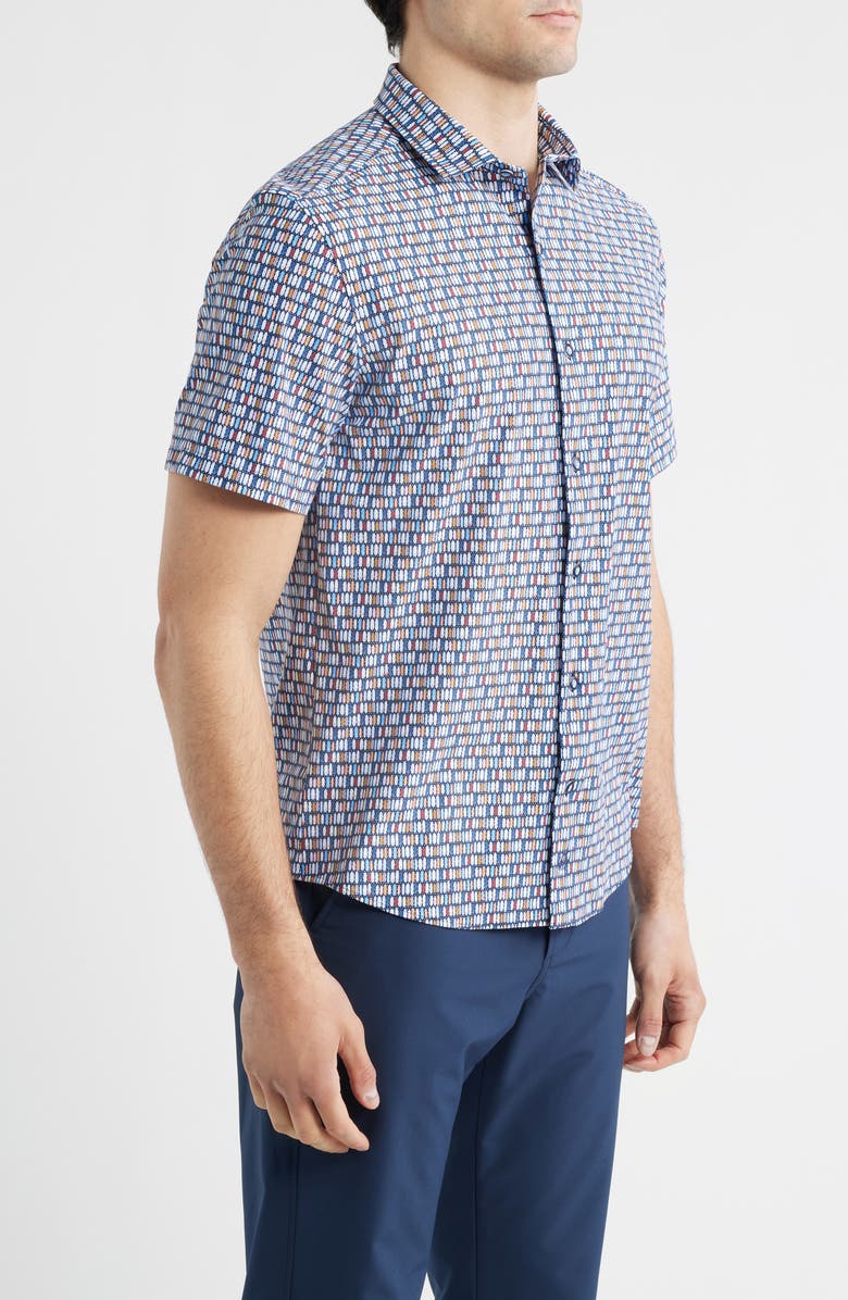 Johnston & Murphy XC+<sup>™</sup> Motion Geo Print Short-Sleeve Performance Knit Button-Up Shirt, Alternate, color, Navy Surfboard