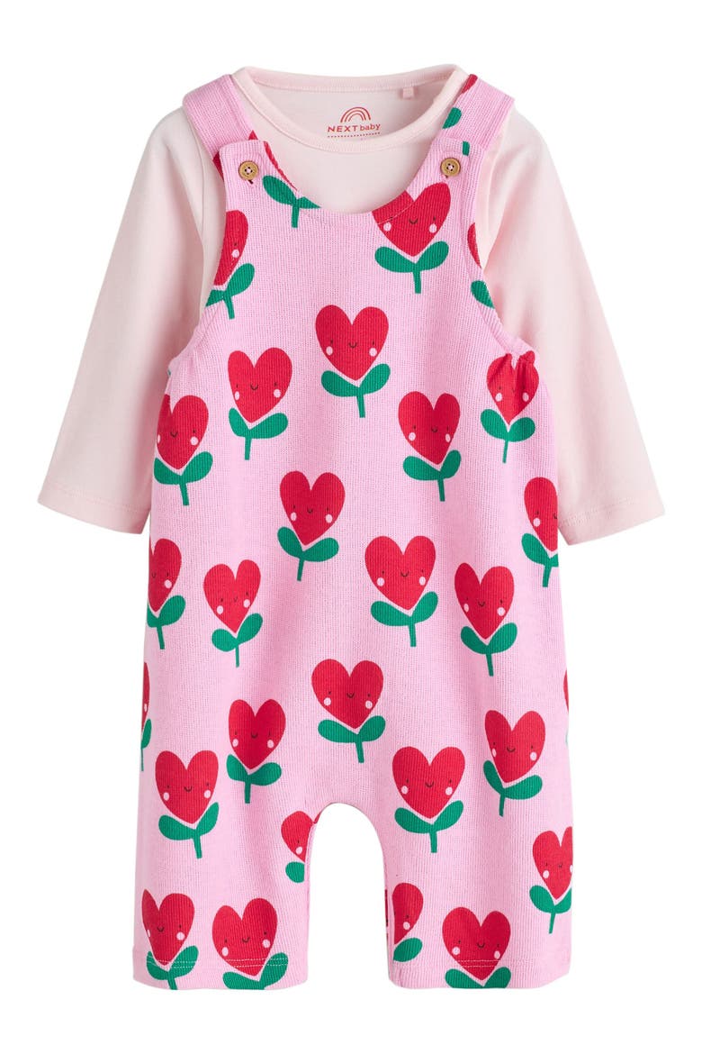 Flower Heart Overalls & Bodysuit Set, Main, color, PINK