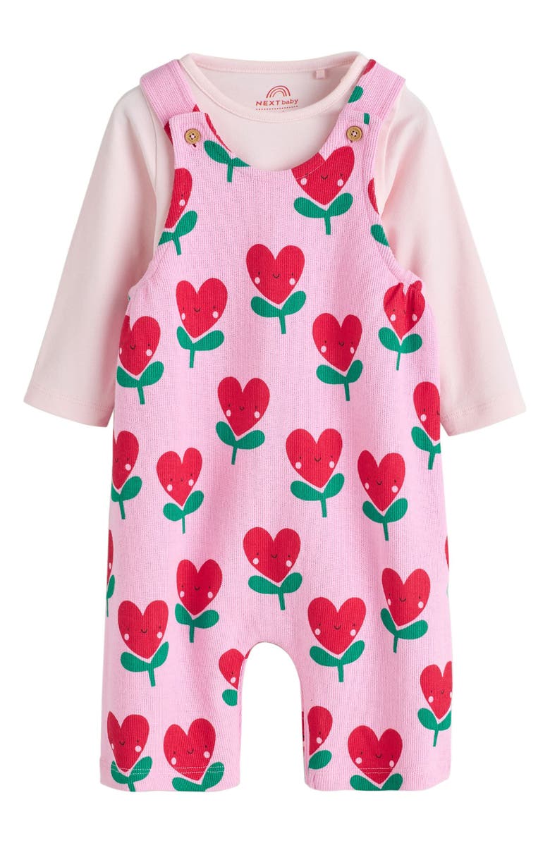 NEXT Flower Heart Overalls & Bodysuit Set, Main, color, Pink