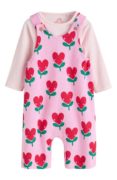 Flower Heart Overalls & Bodysuit Set (Baby)