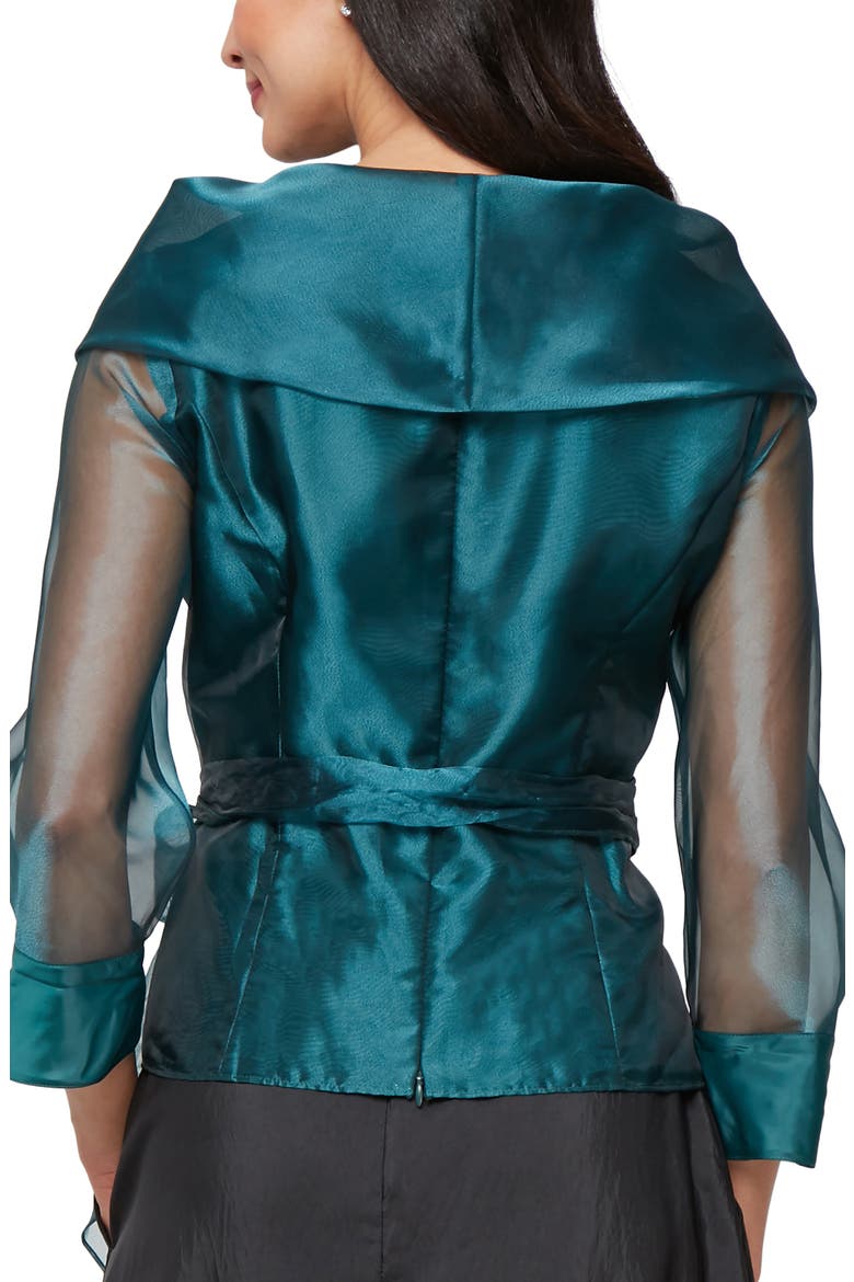 Shawl Collar Organza Top, Alternate, color, EMER GRN