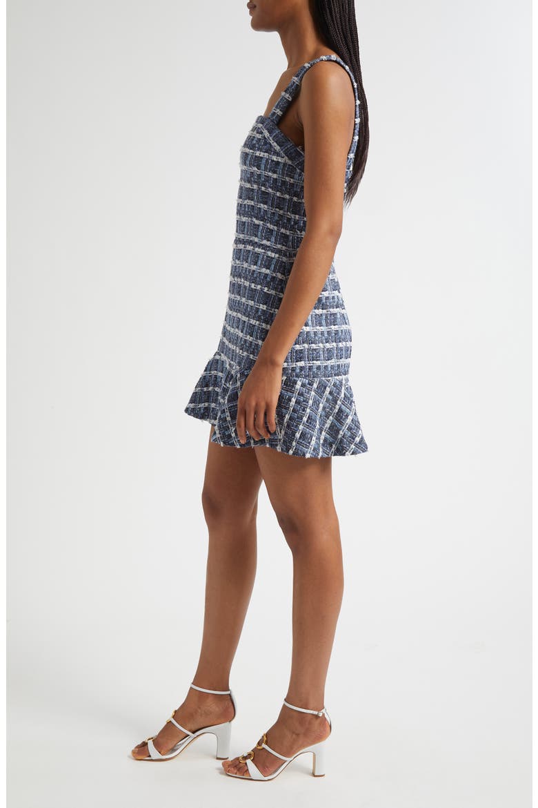 Kaidra Square Neck Tweed Minidress, Alternate, color, INDIGO