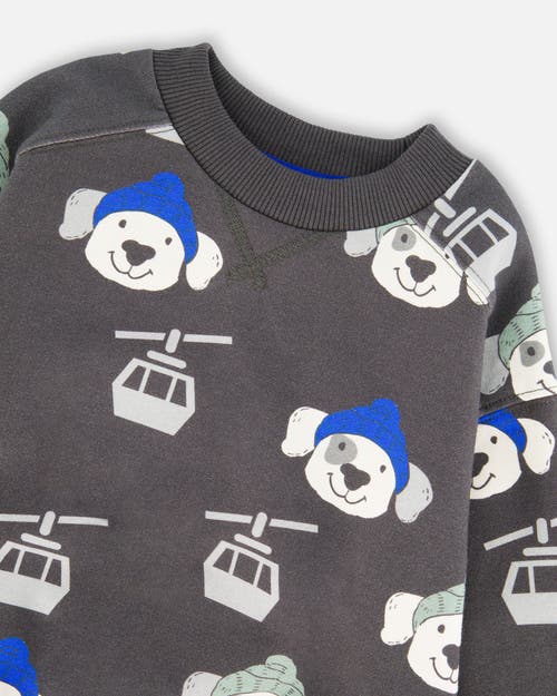 Deux Par Deux Fleece Pullover Sweatshirt Dog In Gray