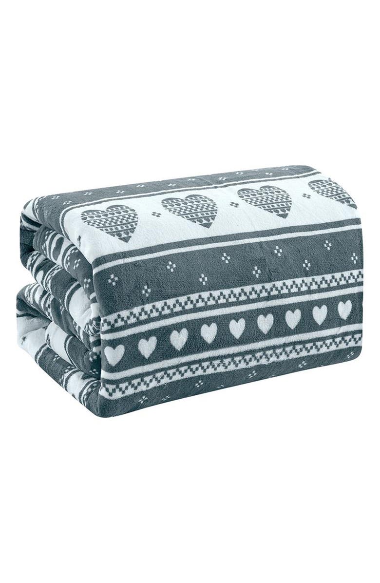 Luxury Home Heartfelt Fleece Throw Blanket, Main, color, Gray