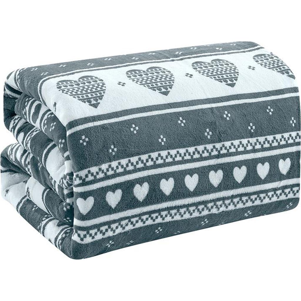 Luxury Home Heartfelt Fleece Throw Blanket In Gray