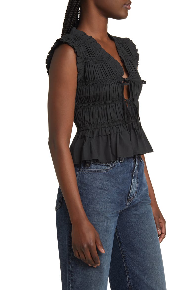 Martine Smocked Ruffle Crop Top, Alternate, color, BLACK