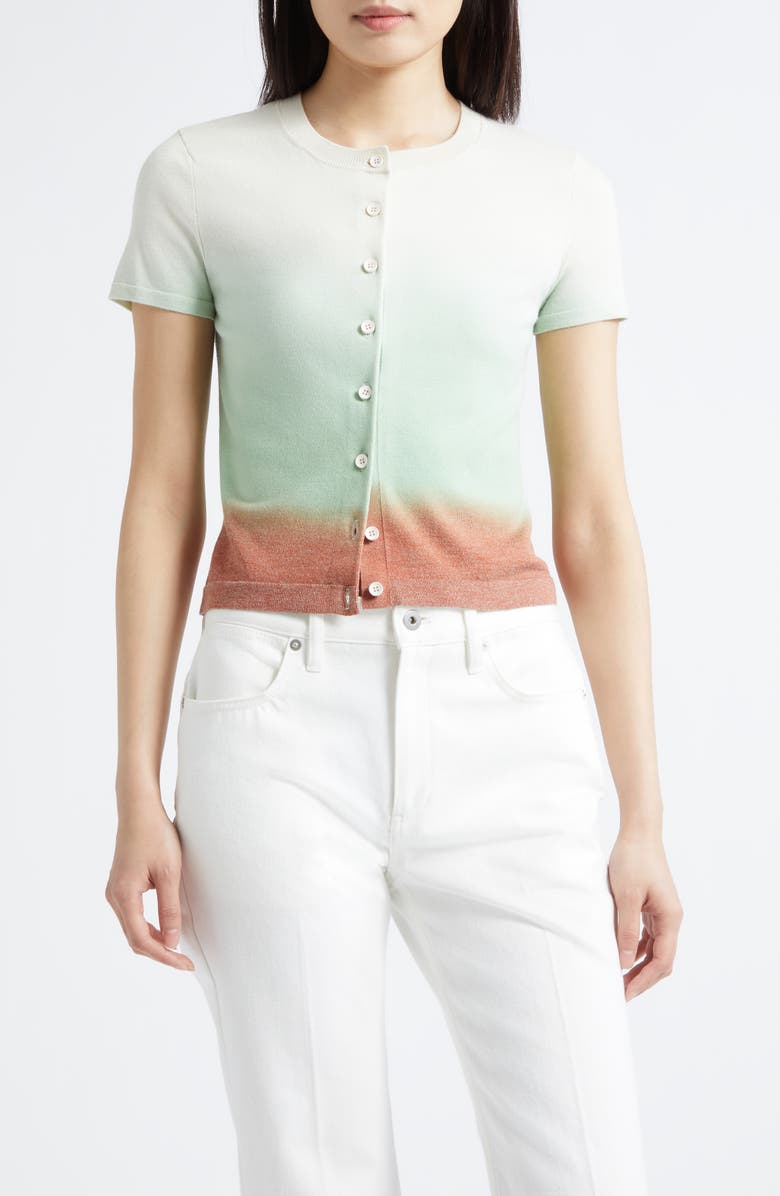3.1 Phillip Lim Short Sleeve Crop Wool Blend Cardigan, Main, color, Flame-Cactus Multi