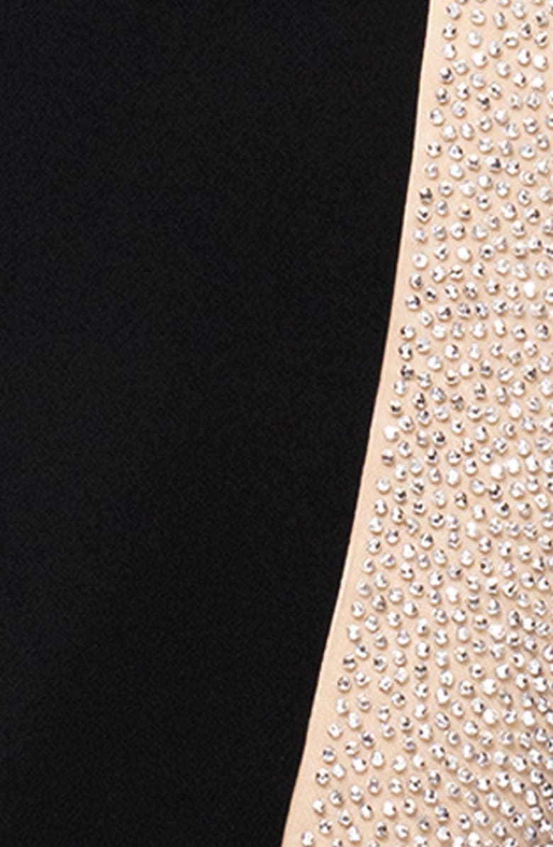 Xscape Evenings Beaded Mesh Detail Sleeveless Sheath Gown, Alternate, color, Black/ Nude/ Silver