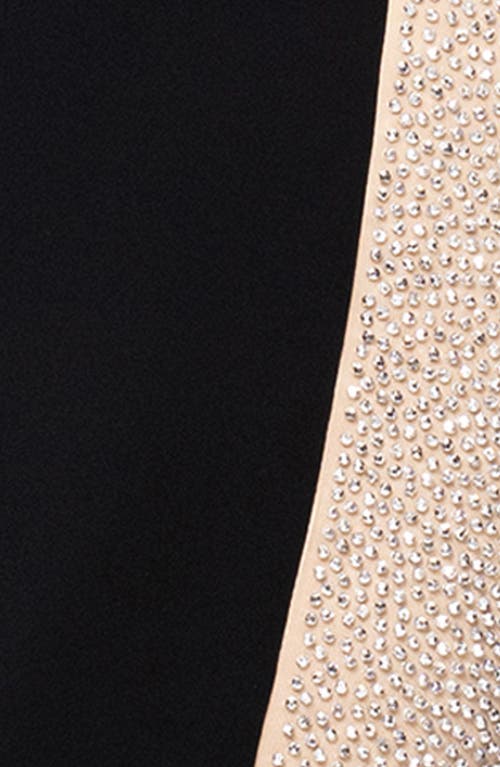 Xscape Evenings Beaded Mesh Detail Sleeveless Sheath Gown In Black/nude/silver