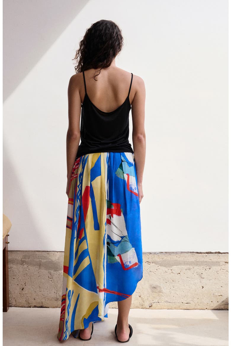 Print Asymmetric Maxi Skirt, Alternate, color, BLUE