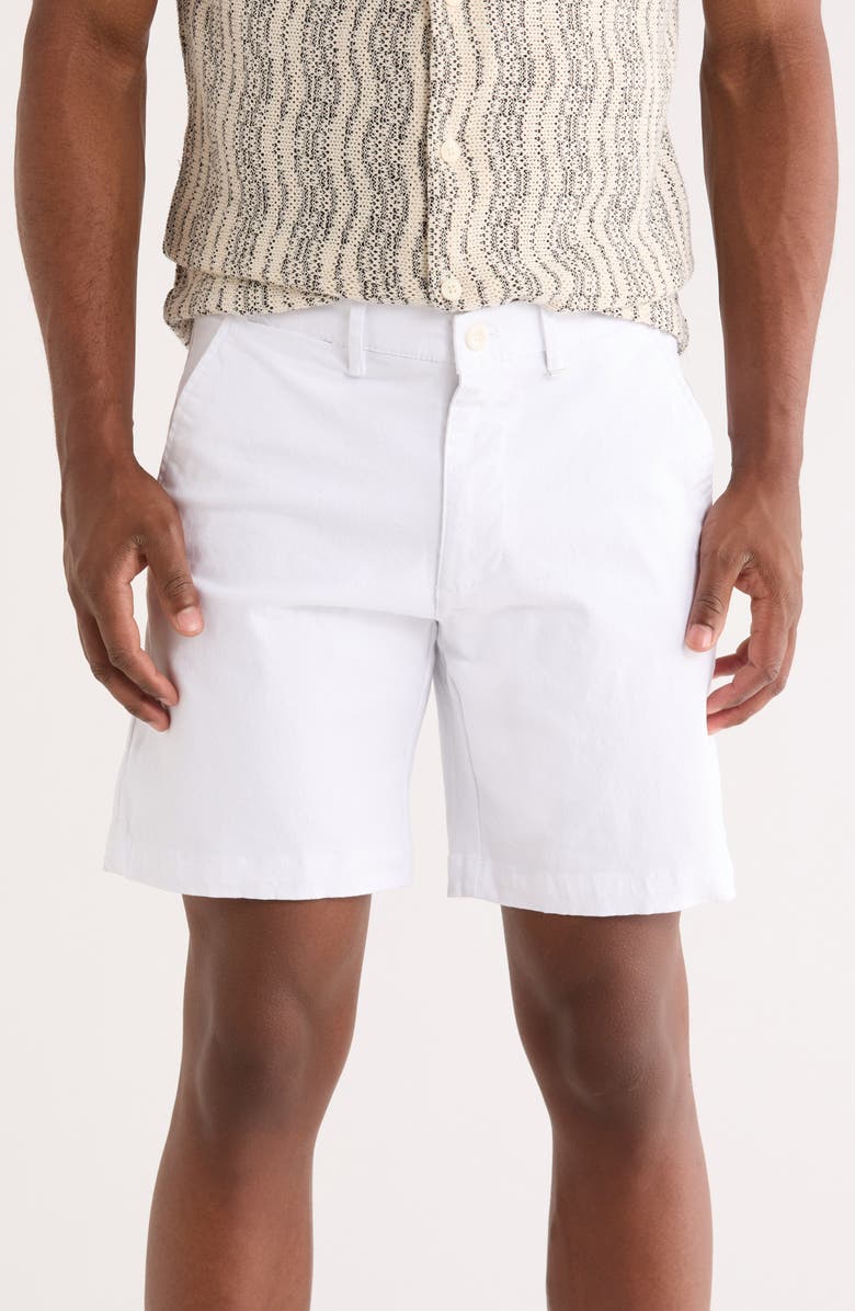DENIM AND FLOWER Fixed Waist Shorts, Main, color, White