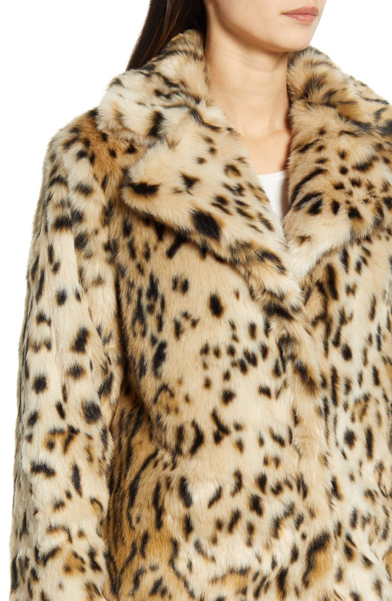 cupcakes and cashmere Jericho Leopard Faux Fur Coat, Alternate, color,