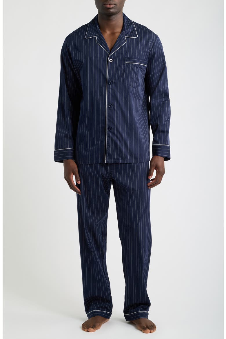 Chalkstriped Sateen Pajamas, Main, color, NAVY