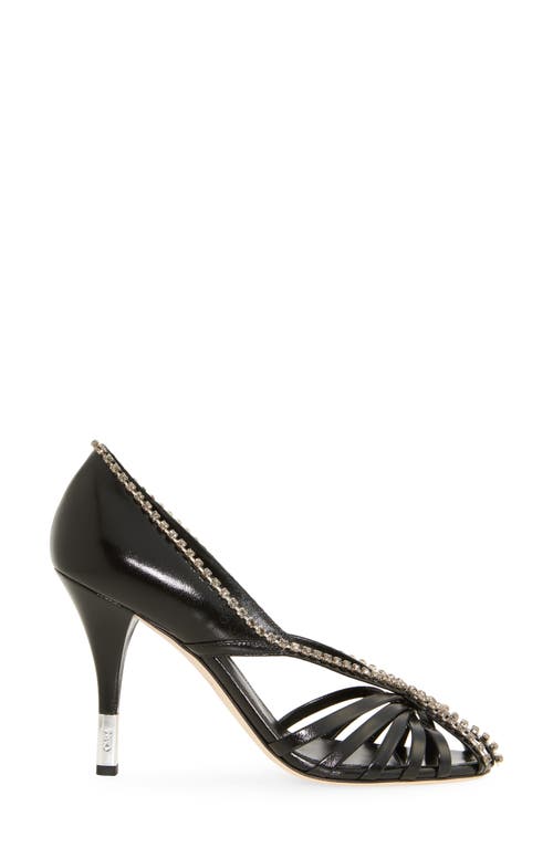 Chloé Leonie Crystal-embellished Leather Pumps In Black Silver