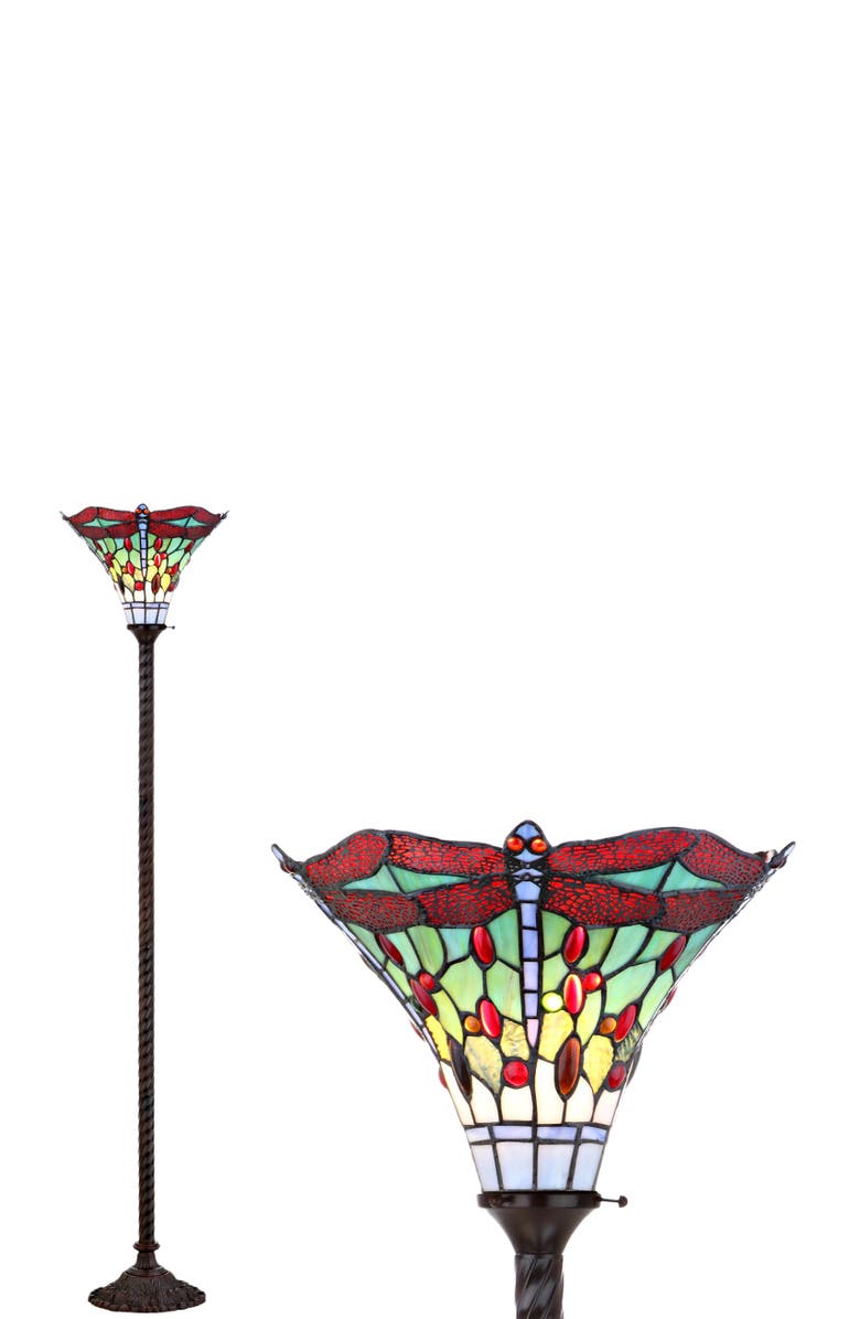 JONATHAN Y Dragonfly Tiffany-Style 71" Torchiere LED Floor Lamp, Alternate, color, Bronze
