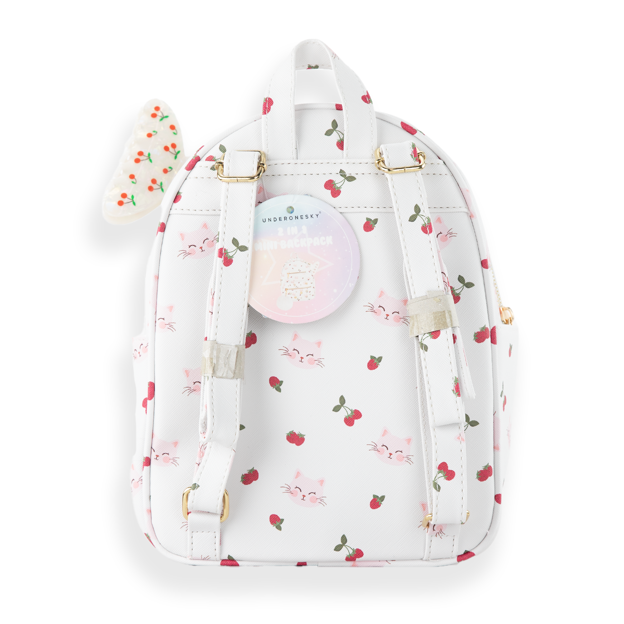 Kitten & Strawberry Quilted Mini Backpack Set, Alternate, color, Raspberry Galore/ Off White