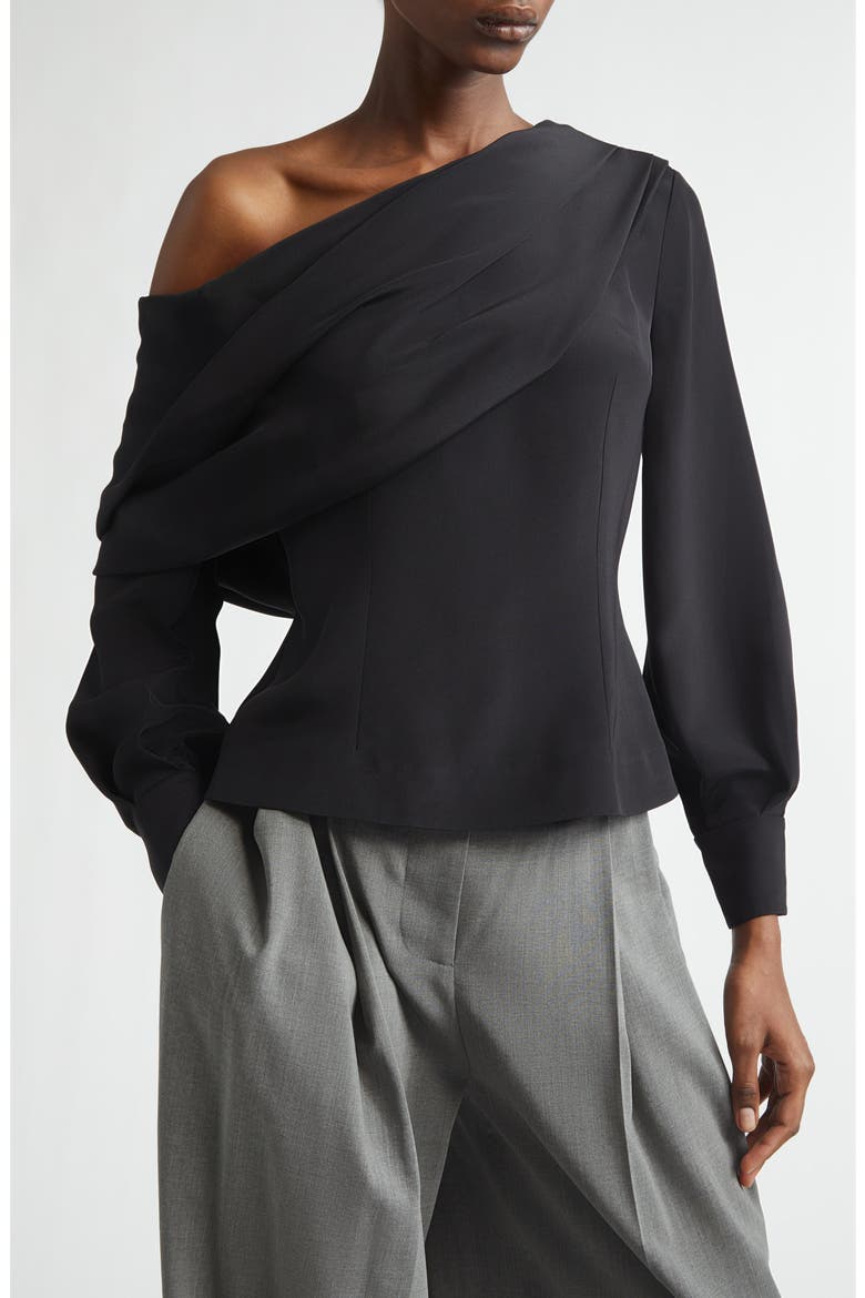Alida One-Shoulder Silk Crêpe de Chine Top, Alternate, color, BLACK