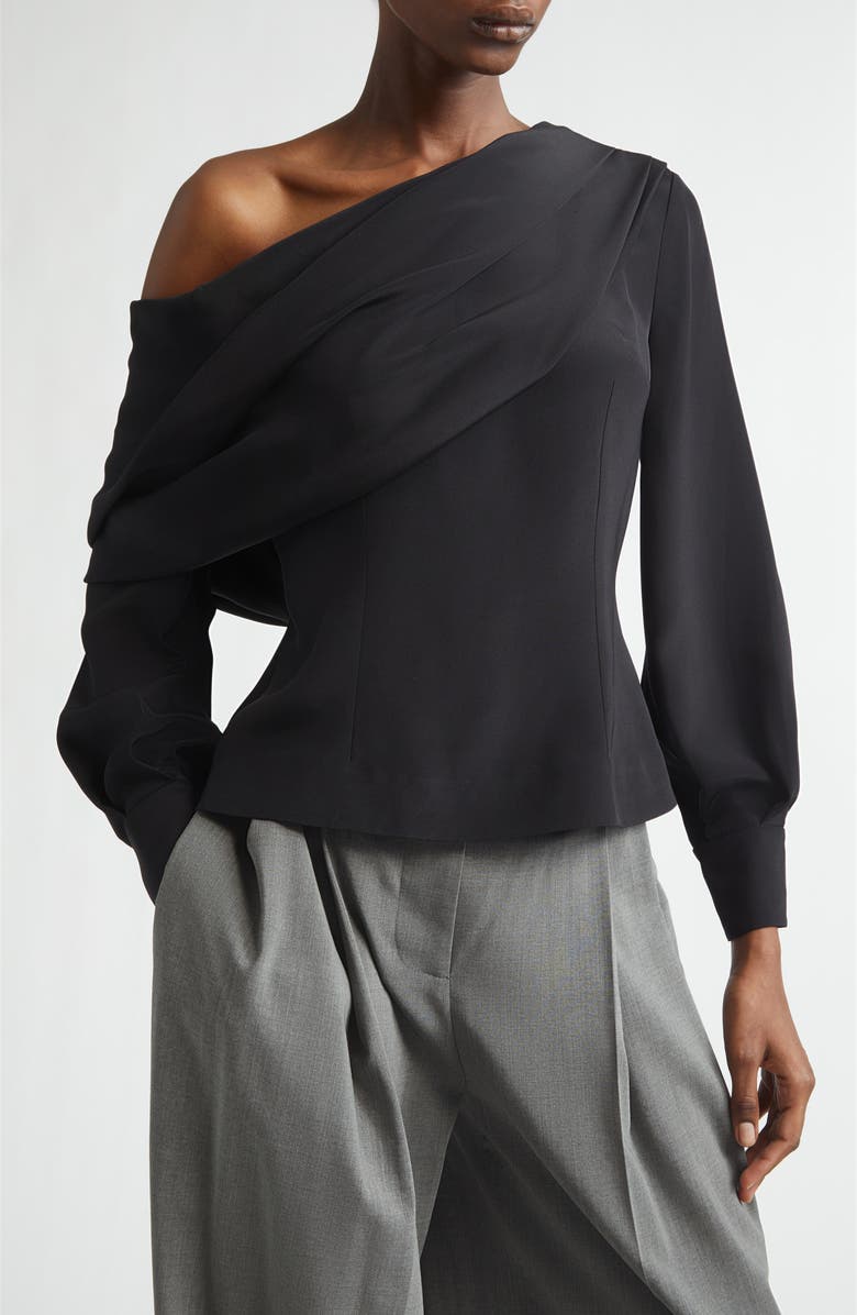 Emilia Wickstead Alida One-Shoulder Silk Crêpe de Chine Top, Alternate, color, Black