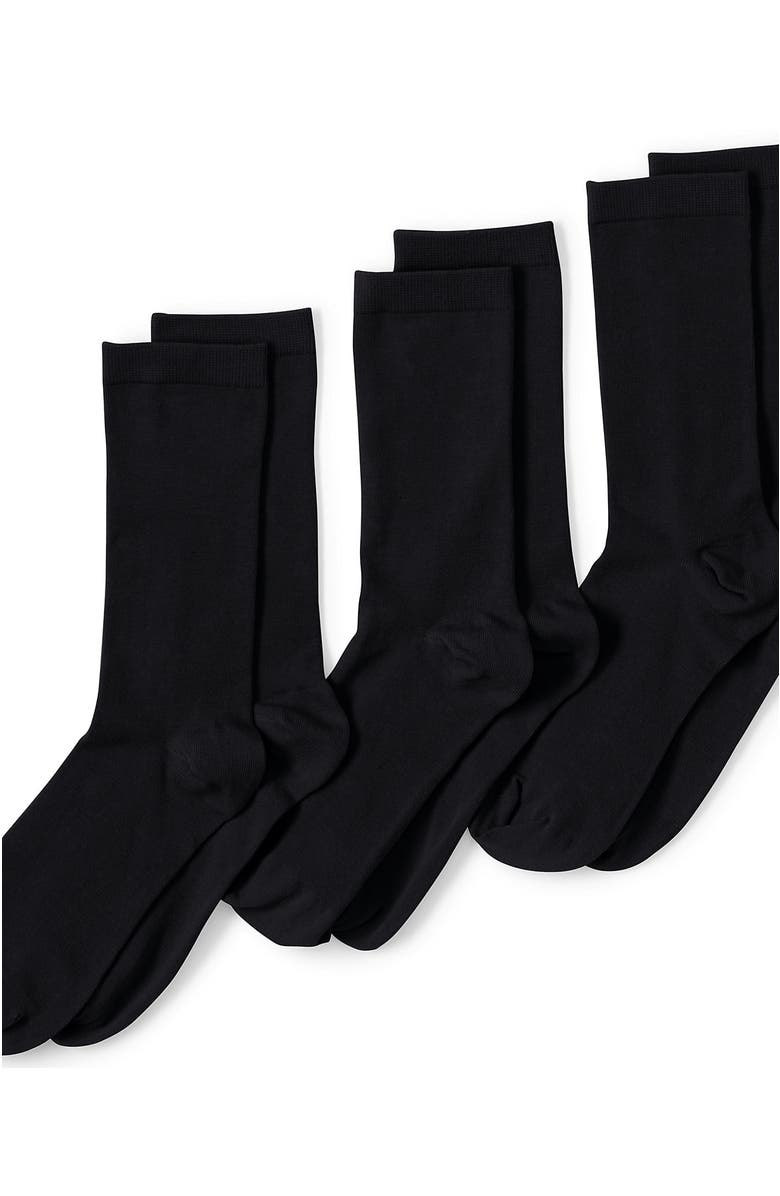 Lands' End 3-Pack Seamless Toe Solid Crew Socks, Main, color, Black