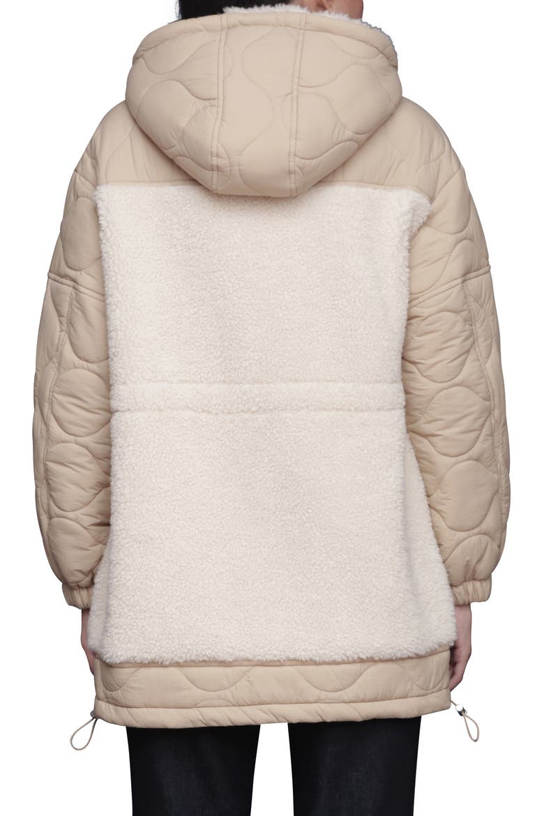 Hooded Nylon & Faux Shearling Anorak, Alternate, color, SAND/ BONE