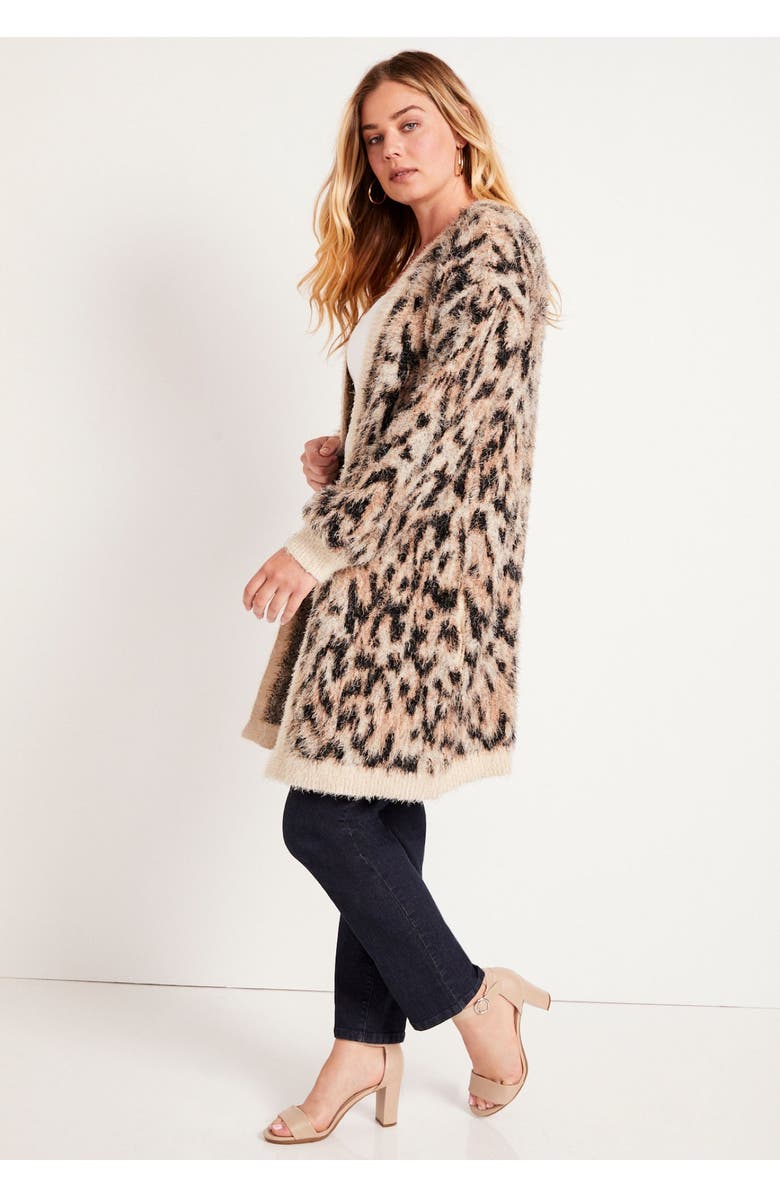 June + Vie Leopard-Print Eyelash Cardigan, Alternate, color, Painted Zebra Black White