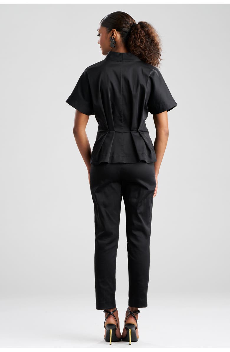 Natori Cotton Chino Pleat Release Cap Sleeve Jacket, Alternate, color, Black