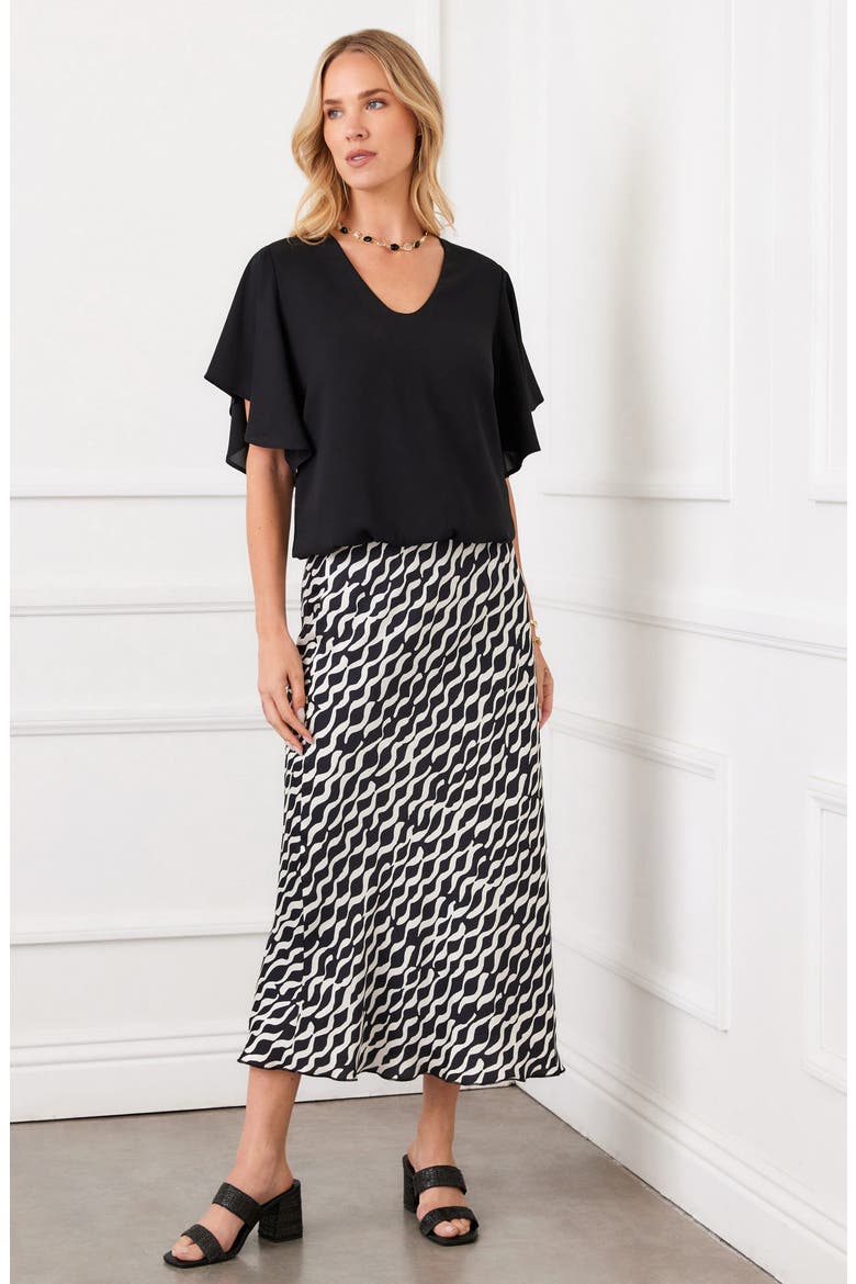 Flutter Sleeve V-Neck Top, Alternate, color, BLACK