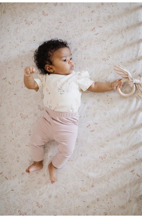 Pehr Flower Patch Puff Sleeve Organic Cotton Bodysuit In Neutral