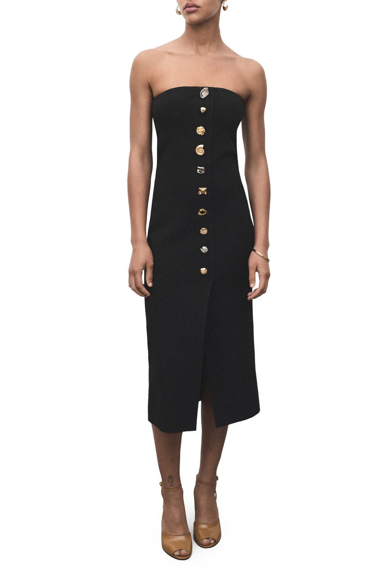 Strapless Midi Dress, Main, color, BLACK