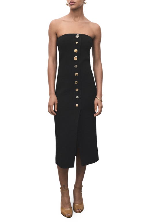 Mango Strapless Dress With Jewel Buttons Black In Black