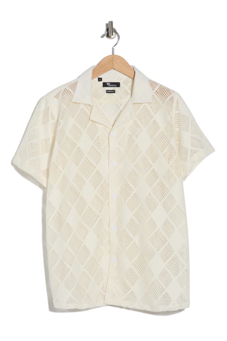 Modern Fit Textured Camp Shirt, Alternate, color, CREAM