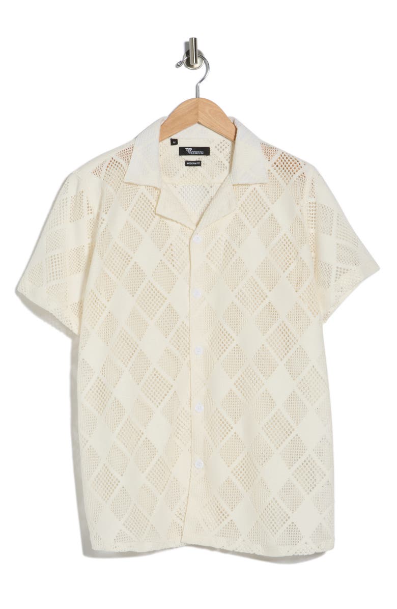 T.R. PREMIUM Modern Fit Textured Camp Shirt, Main, color, Cream