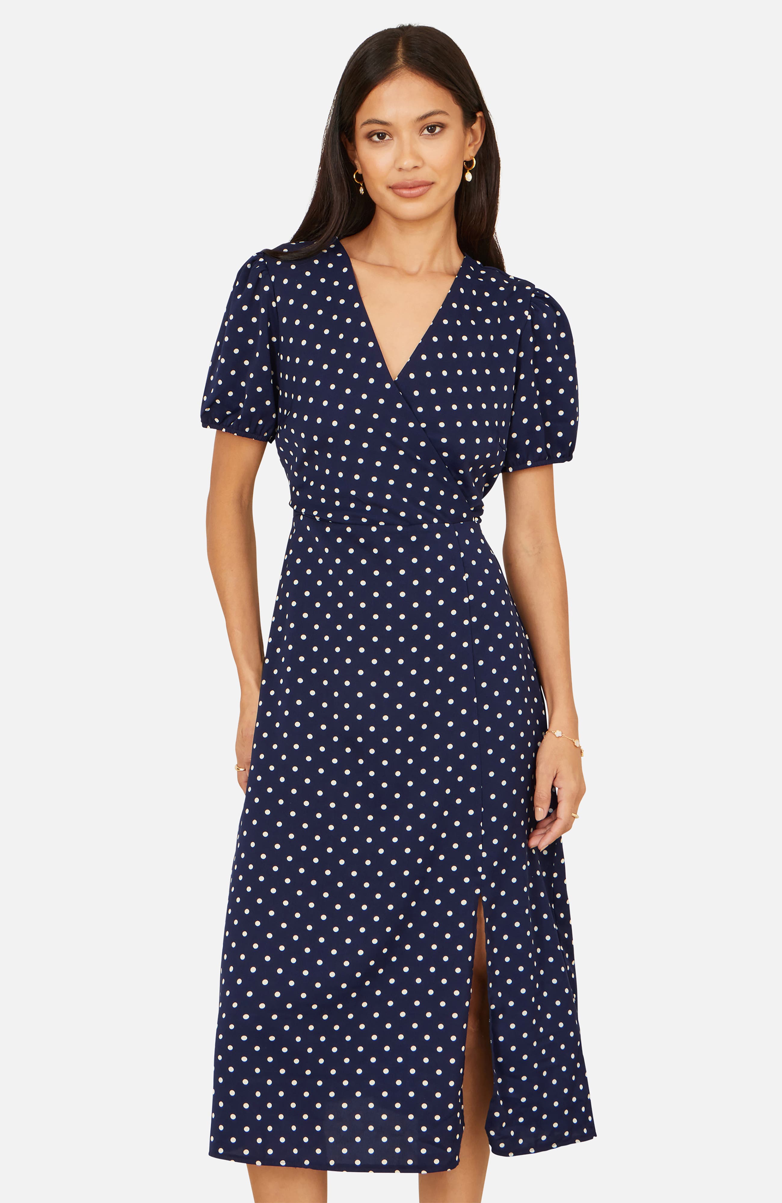Yumi Spot Wrap Midi Tea Dress (Women) | Nordstrom