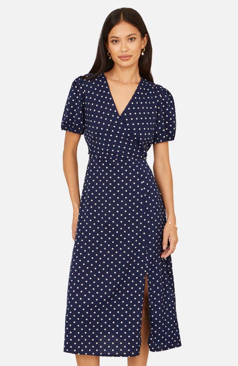 Spot Wrap Midi Tea Dress