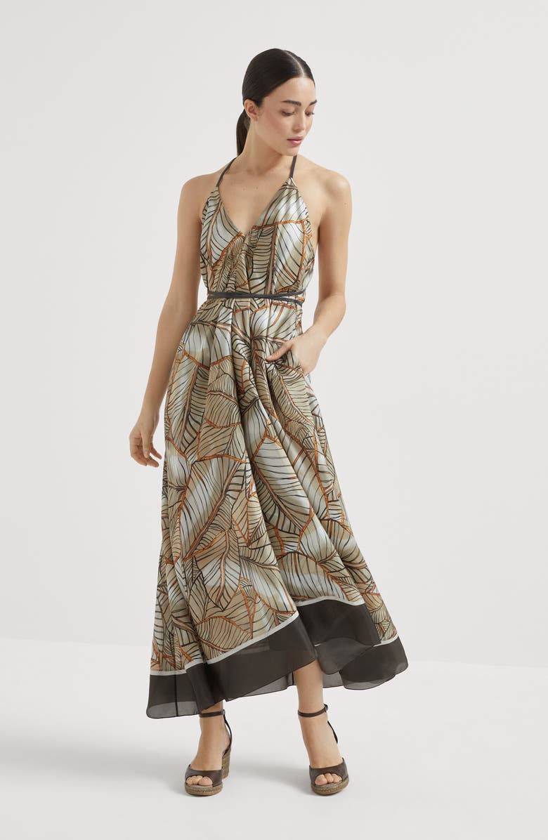 Brunello Cucinelli Papyrus print dress with monili, Alternate, color,
