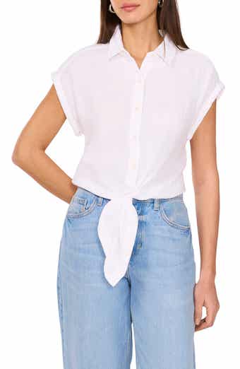 Two by Vince Camuto Tie Hem Cotton Button-Up Shirt
