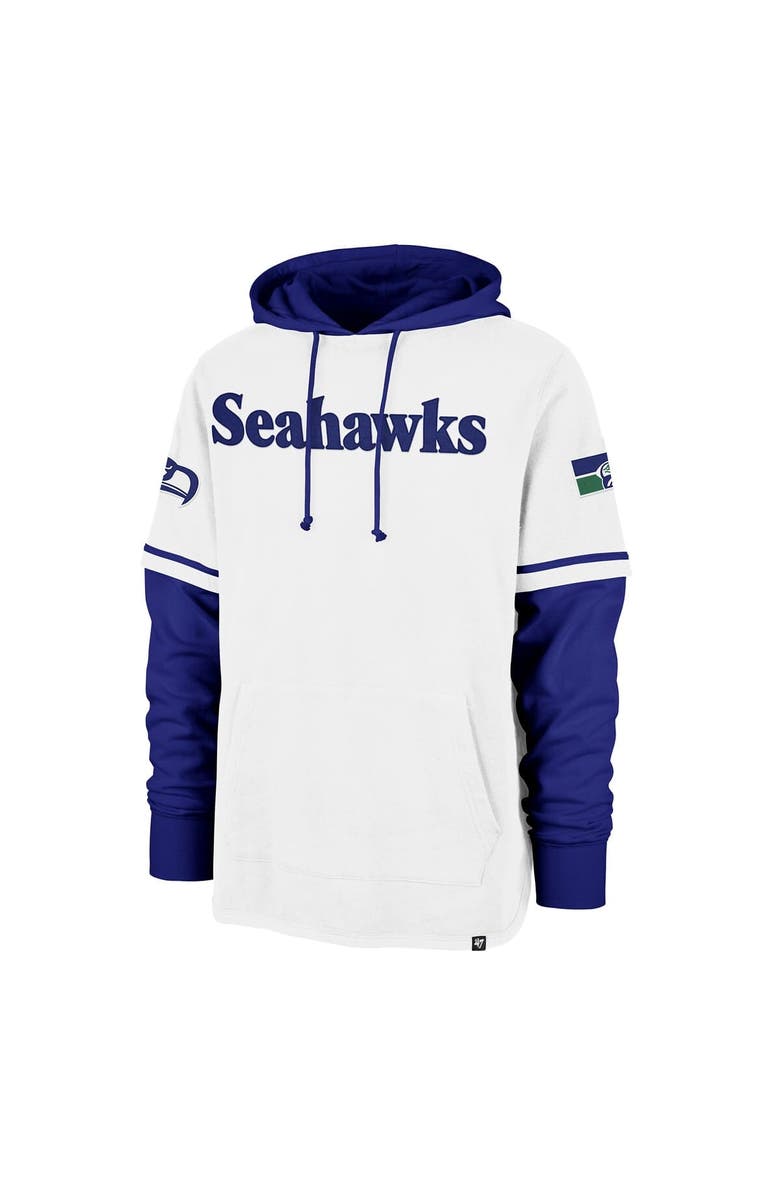 '47 Men's '47  White Seattle Seahawks Throwback Shortstop Pullover Hoodie, Alternate, color, White