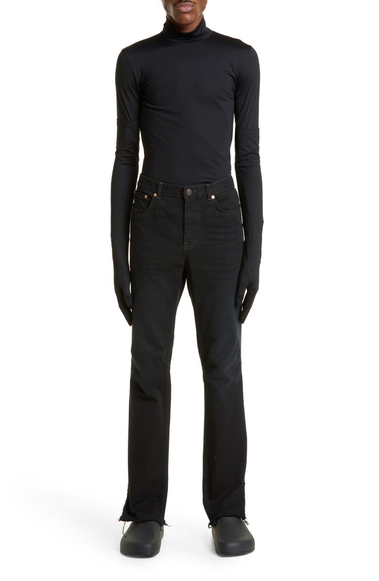 Balenciaga Super Fitted Raw Hem Jeans, Alternate, color, 