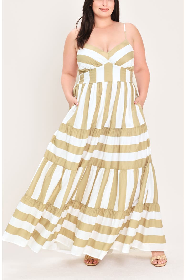 Striped Tiered Cotton Maxi Dress, Alternate, color, TAUPE WHITE