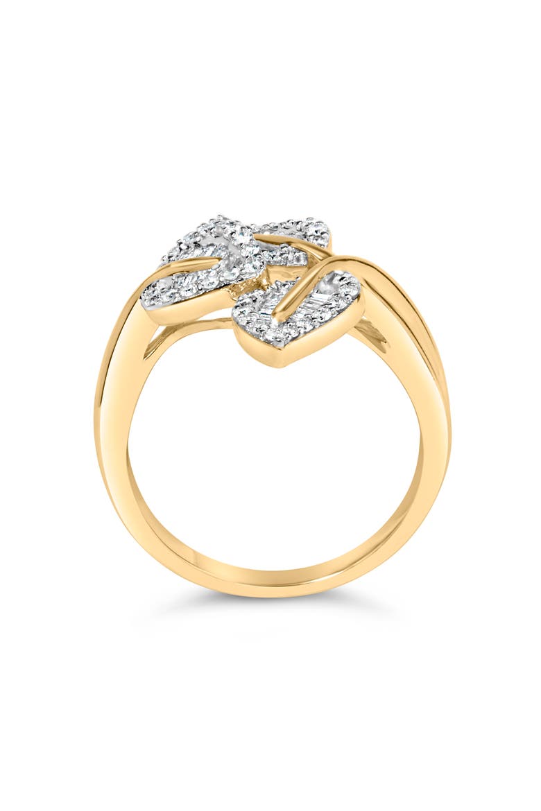 18K Gold Over Silver 3/8 Cttw Diamond Bypass Triple Leaf Ring, Alternate, color, Yellow Gold over Silver