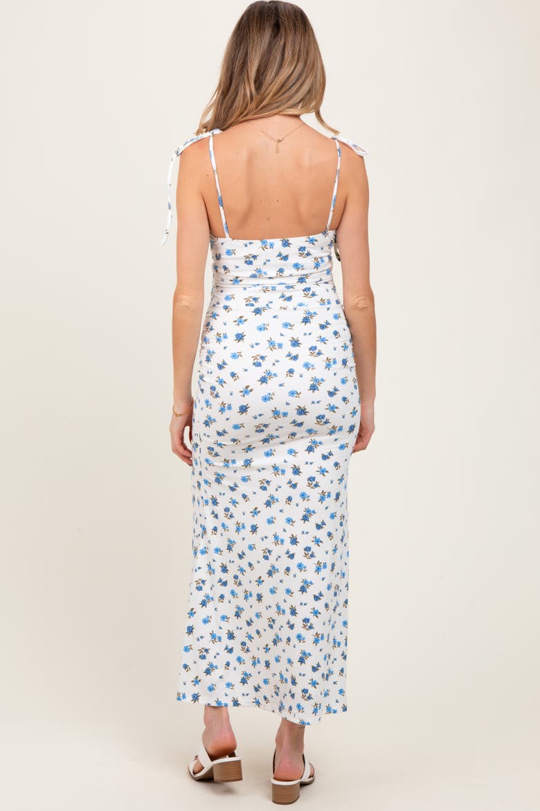Ribbed Floral Shoulder Tie Maxi Dress, Alternate, color, Blue